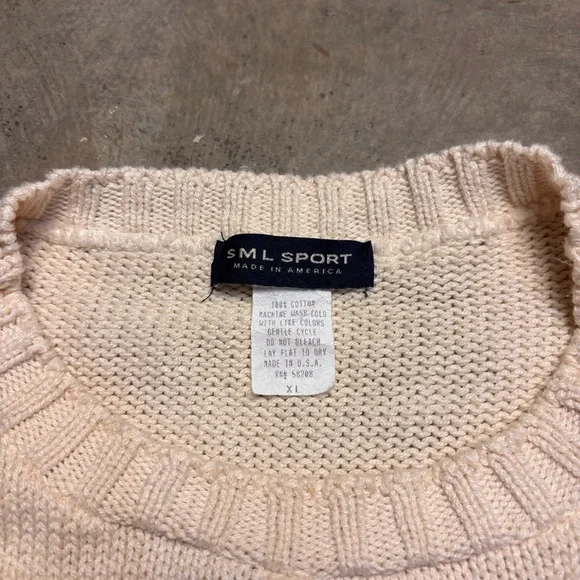 SML Sport Vintage 90s American Flag Cream Colored Made in USA Sweater Womens XL - Picture 2 of 7
